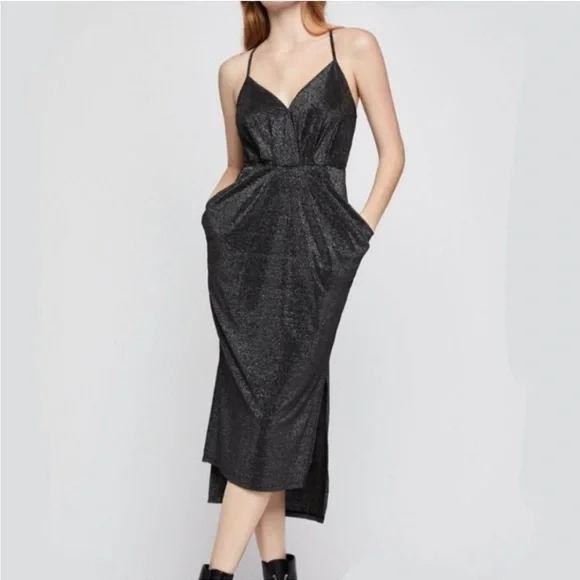 NWT | BCBGenaration|  Midi Metalic Black Dress | Small - Picture 3 of 14